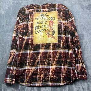 Angry Minnow Men`s Red Splatter Plaid LS Flannel Tattoo Shirt Size XL